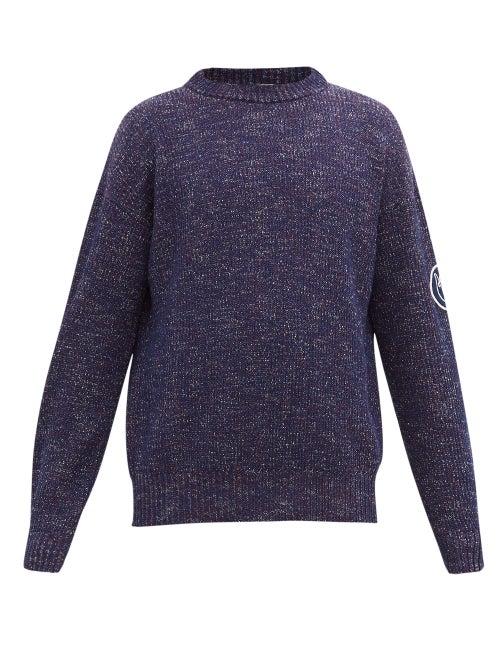 Matchesfashion.com Eye/loewe/nature - Logo-embroidered Cotton-blend Sweater - Mens - Navy