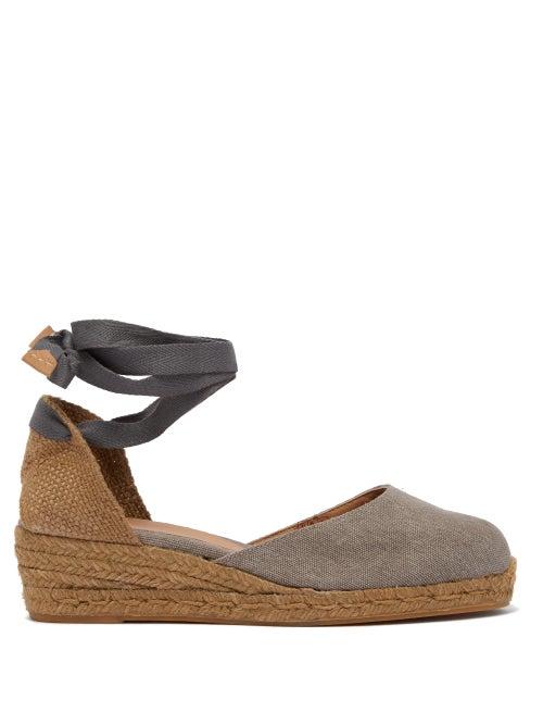 Matchesfashion.com Castaer - Carina 30 Canvas & Jute Espadrille Wedges - Womens - Khaki