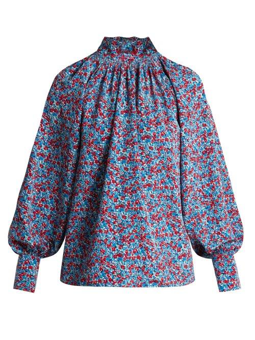 Matchesfashion.com Anna October - Floral Print Cotton Top - Womens - Blue Multi