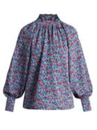 Matchesfashion.com Anna October - Floral Print Cotton Top - Womens - Blue Multi
