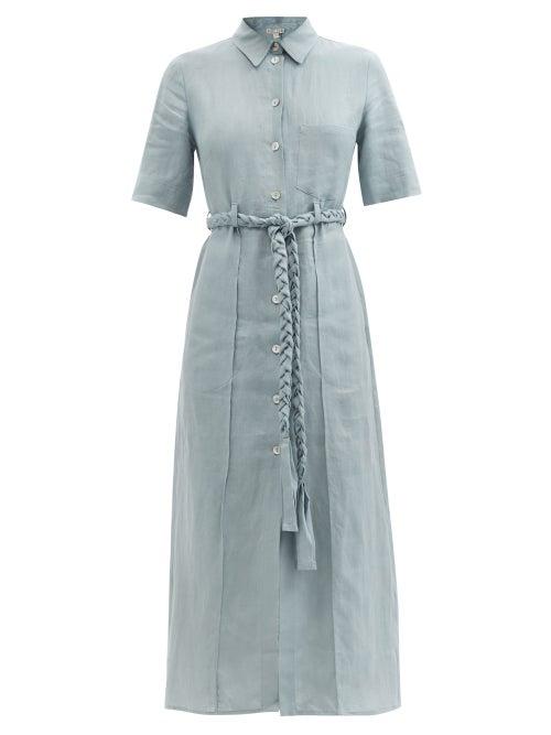 Matchesfashion.com Belize - Lisa Belted Linen Shirt Dress - Womens - Light Blue
