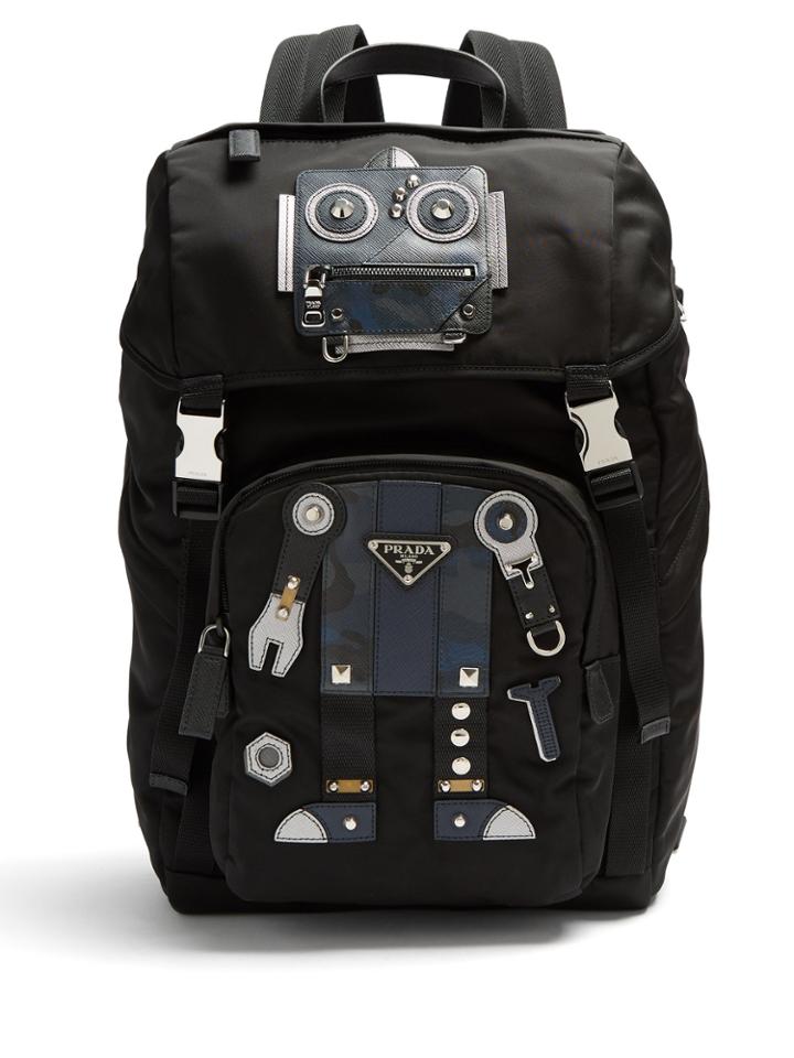 Prada Robot Stud And Leather-embellished Nylon Backpack