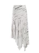 Matchesfashion.com Balenciaga - Asymmetric Logo Print Crepe Skirt - Womens - White Black