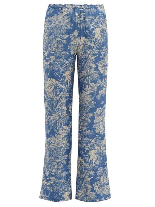 Matchesfashion.com Belize - Yoko Palm Print Crepe Trousers - Womens - Blue Print