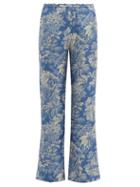 Matchesfashion.com Belize - Yoko Palm Print Crepe Trousers - Womens - Blue Print