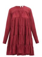 Matchesfashion.com Merlette - Soliman Tiered Cotton Mini Dress - Womens - Burgundy