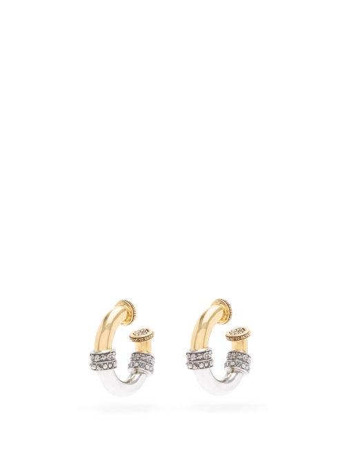 Matchesfashion.com Alexander Mcqueen - Engraved Bi-colour Hoop Earrings - Womens - Silver Gold