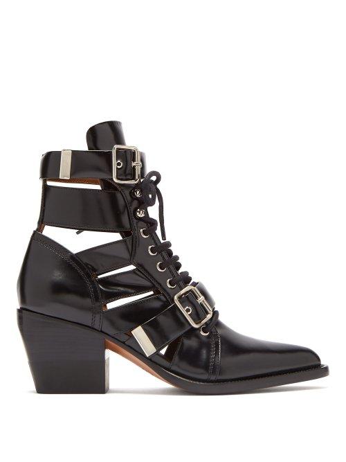 Matchesfashion.com Chlo - Rylee Cut Out Patent Leather Ankle Boots - Womens - Black
