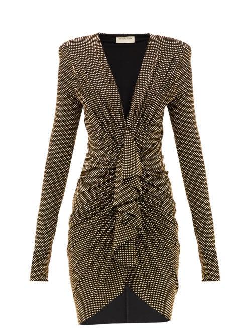 Matchesfashion.com Alexandre Vauthier - Studded Ruched Plunge-neck Jersey Mini Dress - Womens - Black