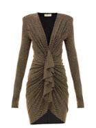 Matchesfashion.com Alexandre Vauthier - Studded Ruched Plunge-neck Jersey Mini Dress - Womens - Black