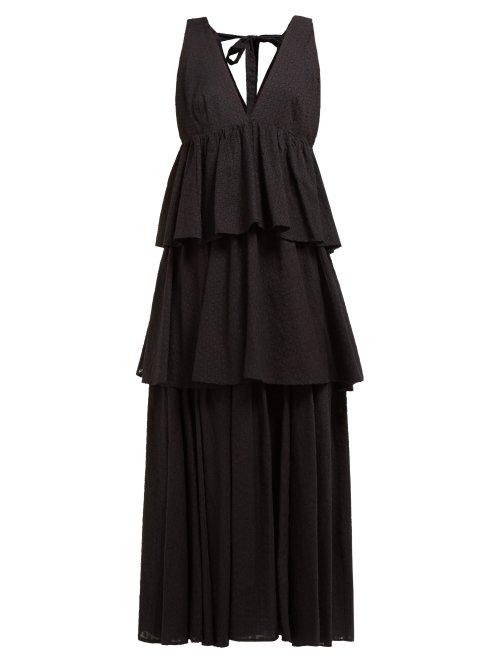 Matchesfashion.com Rhode Resort - Leela Tiered Fil Coup Cotton Maxi Dress - Womens - Black
