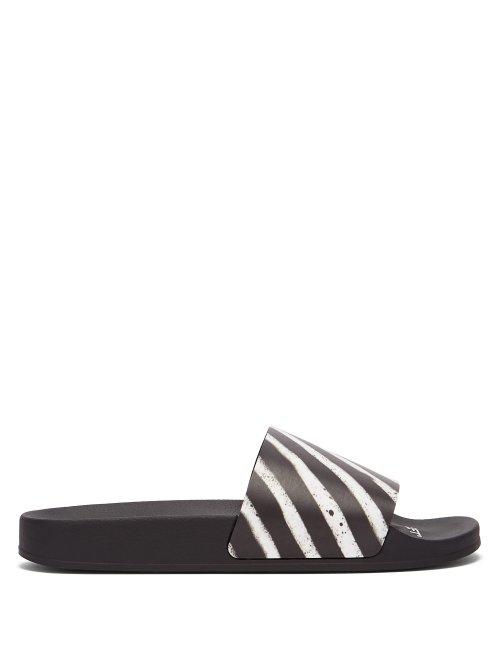 Matchesfashion.com Off-white - Graffiti Striped Rubber Slides - Mens - Black