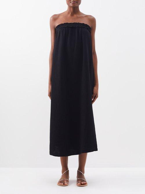 Bird & Knoll - Kahlo Strapless Cotton Dress - Womens - Black