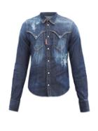 Matchesfashion.com Dsquared2 - Distressed Denim Shirt - Mens - Blue