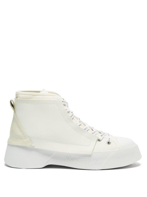 Jw Anderson - High-top Leather Trainers - Mens - White