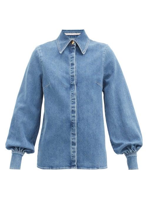 Matchesfashion.com Emilia Wickstead - Petula Balloon-sleeve Denim Shirt - Womens - Denim