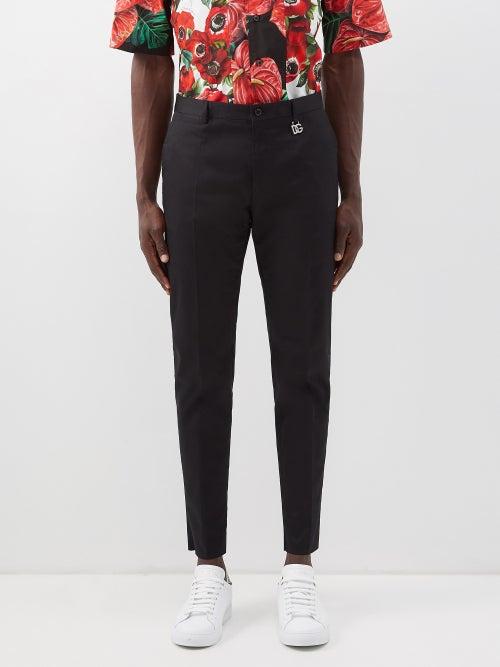 Dolce & Gabbana - Dg Logo Pendant Cotton-blend Trousers - Mens - Black