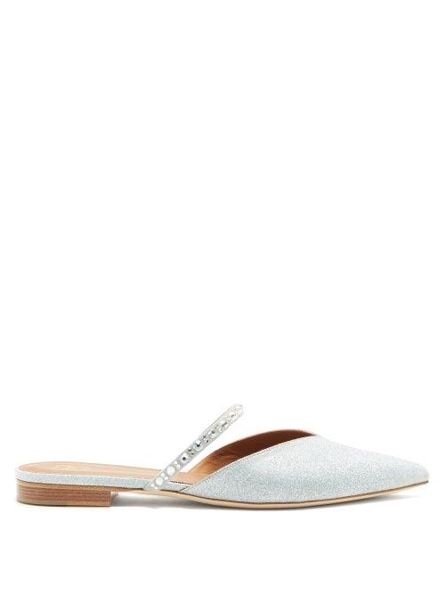 Matchesfashion.com Malone Souliers - Marla Crystal-embellished Lurex Backless Flats - Womens - Silver