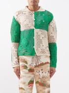 Bode - Colour-blocked Cotton-crochet Shirt - Mens - Green Multi