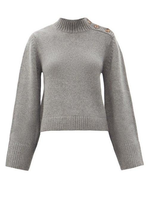 Matchesfashion.com Khaite - Brie Flared-sleeve Buttoned Cashmere Sweater - Womens - Grey