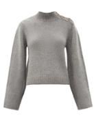 Matchesfashion.com Khaite - Brie Flared-sleeve Buttoned Cashmere Sweater - Womens - Grey