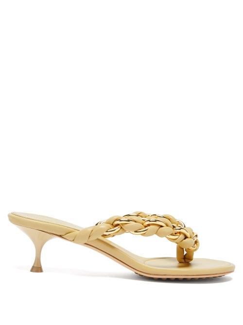 Matchesfashion.com Bottega Veneta - Nappa Lagoon Chain And Leather Sandals - Womens - Beige