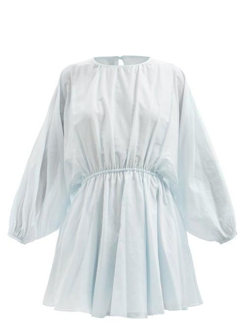 Loup Charmant - Kitta Open-back Organic-cotton Voile Mini Dress - Womens - Light Blue