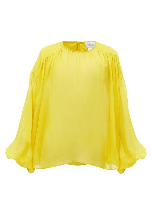 Matchesfashion.com Giambattista Valli - Gathered Silk-chiffon Blouse - Womens - Yellow