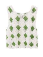 Bode - Diamond Crotched-cotton Tank Top - Womens - Green Print