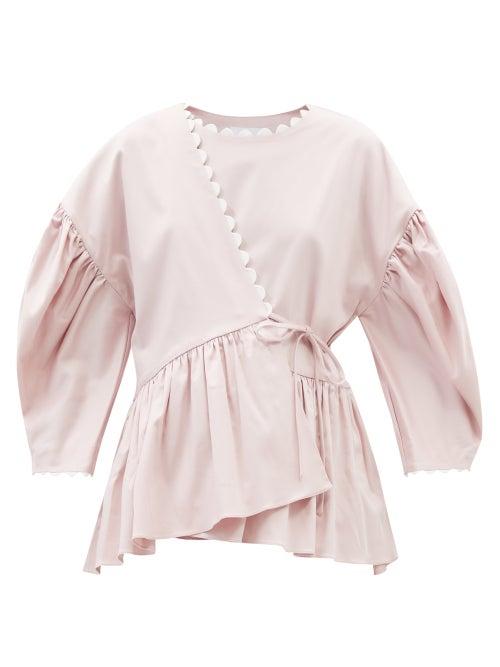 Kika Vargas - Rei Scalloped-edge Cotton-blend Wrap Top - Womens - Pink