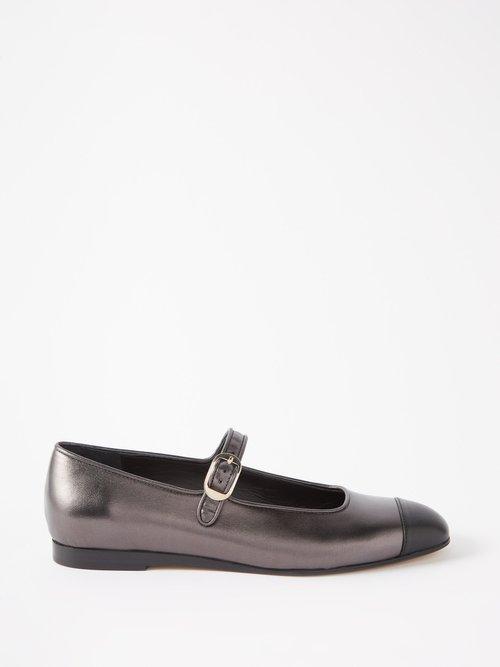 Le Monde Beryl - Metallic-leather Mary Jane Flats - Womens - Silver Black