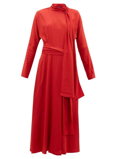 Matchesfashion.com Sies Marjan - Bea Tie-neck Silk-crepe Dress - Womens - Red