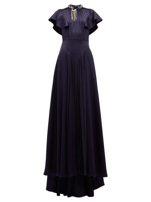 Matchesfashion.com Prada - Crystal Embellished Satin Gown - Womens - Navy