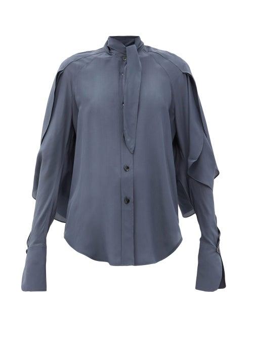 Matchesfashion.com Petar Petrov - Carys Layered Pussy-bow Silk Blouse - Womens - Dark Grey