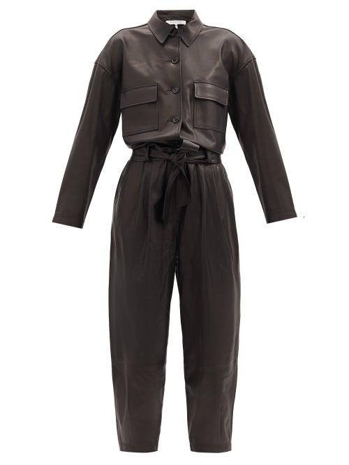 Matchesfashion.com Frame - Belted Leather Jumpsuit - Womens - Black