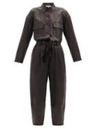 Matchesfashion.com Frame - Belted Leather Jumpsuit - Womens - Black
