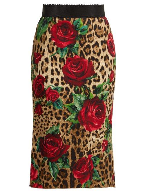Matchesfashion.com Dolce & Gabbana - Leopard And Rose Print Cady Pencil Skirt - Womens - Leopard