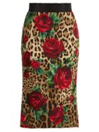Matchesfashion.com Dolce & Gabbana - Leopard And Rose Print Cady Pencil Skirt - Womens - Leopard