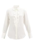 Matchesfashion.com Frame - Ruffled Silk-crepe Shirt - Womens - White