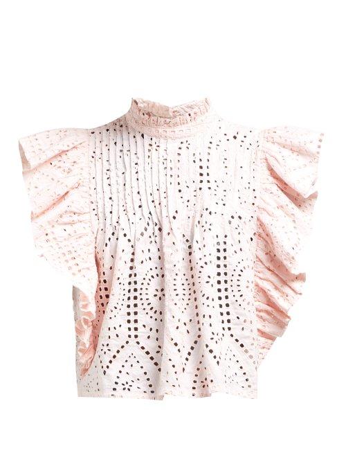 Matchesfashion.com Ganni - Sandrose Broderie Anglaise Cotton Blouse - Womens - Light Pink