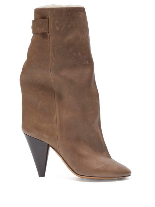 Matchesfashion.com Isabel Marant - Lakee Shearling Lined Leather Boots - Womens - Khaki