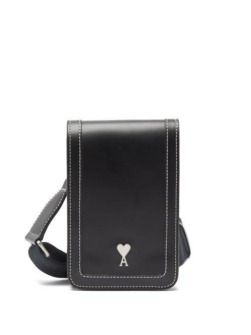 Matchesfashion.com Ami - Ami De Caur-plaque Leather Cross-body Bag - Mens - Black
