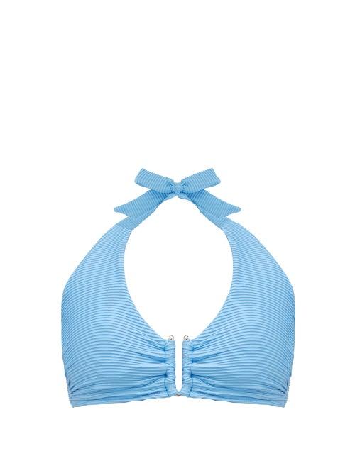 Matchesfashion.com Heidi Klein - Cairns Pintucked Halter Neck Bikini Top - Womens - Light Blue