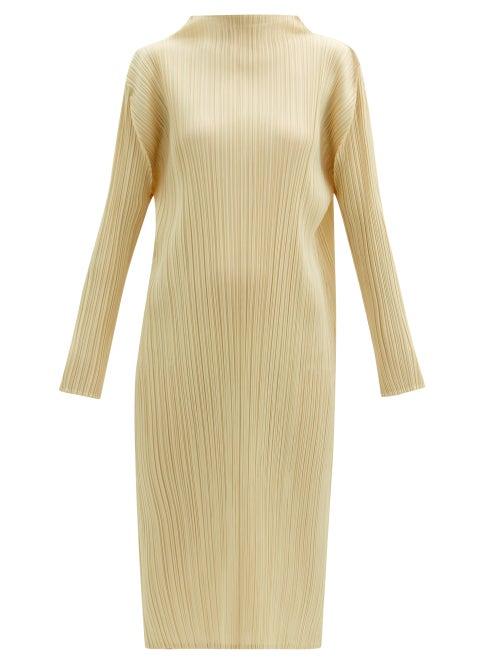 Matchesfashion.com Pleats Please Issey Miyake - High-neck Technical-pleated Midi Dress - Womens - Cream