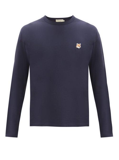 Matchesfashion.com Maison Kitsun - Fox Head-patch Cotton-jersey Long-sleeve T-shirt - Mens - Navy