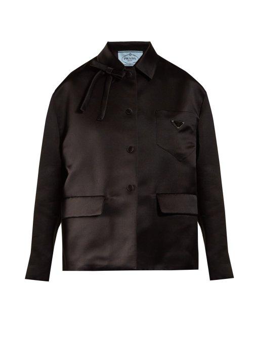 Matchesfashion.com Prada - Bow Trim Technical Satin Jacket - Womens - Black