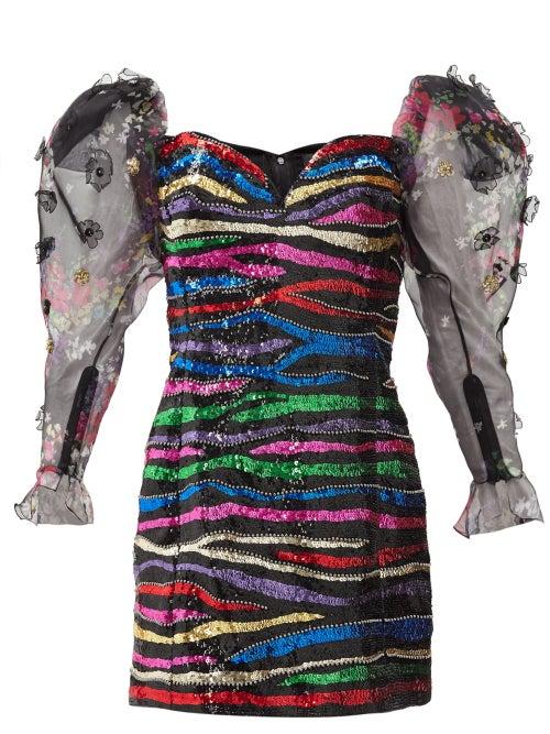 Matchesfashion.com Dundas - Sequinned Off-the-shoulder Silk Mini Dress - Womens - Black