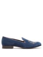 Matchesfashion.com Gucci - Lyre Embroidered Velvet Loafers - Mens - Blue