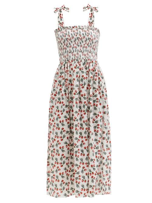 Muzungu Sisters - May Snail-print Smocked Cotton Dress - Womens - White Print