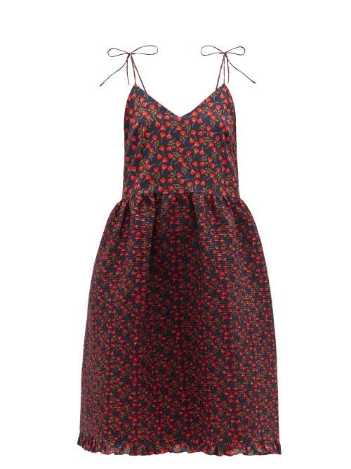 Matchesfashion.com Horror Vacui - Tanita Pintucked Floral-print Cotton Dress - Womens - Black Multi